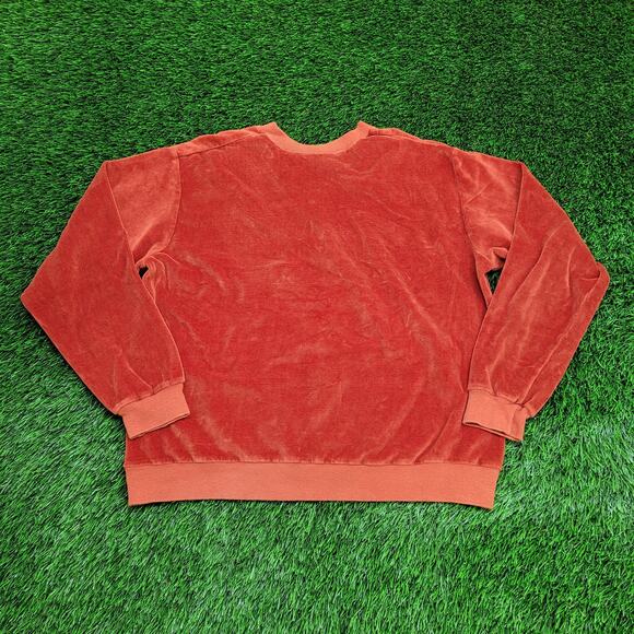 Vintage 80s Velour Sweater Womens Large 21x21 Boxy Burnt-Orange - Picture 2 of 10